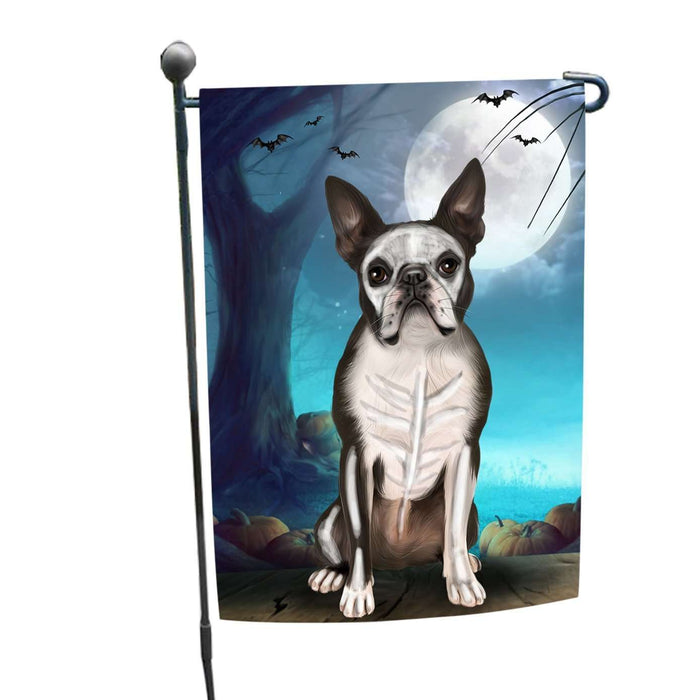 Happy Halloween Trick or Treat Boston Terrier Dog Skeleton Garden Flag