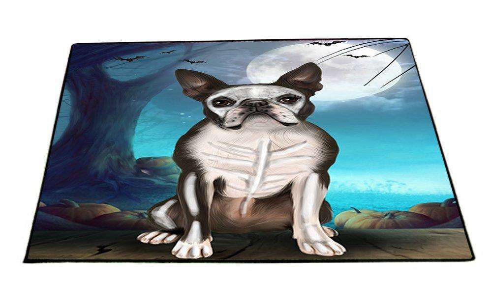 Happy Halloween Trick or Treat Boston Terrier Dog Skeleton Indoor/Outdoor Floormat