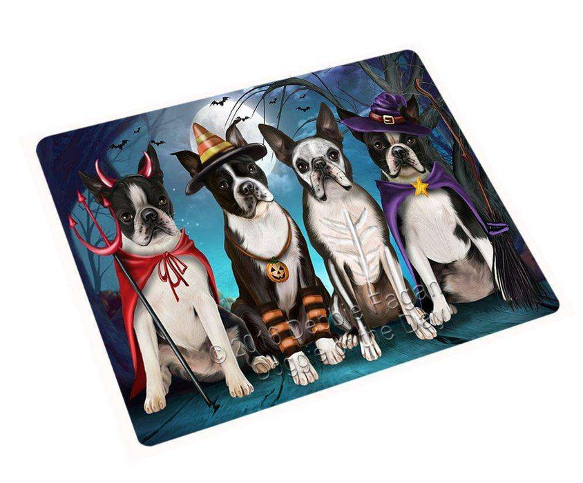 Happy Halloween Trick or Treat Boston Terrier Dog Tempered Cutting Board