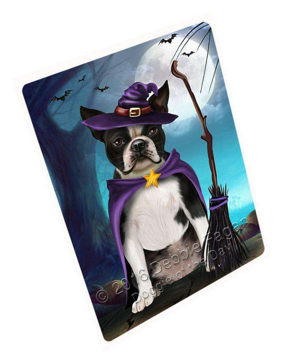 Happy Halloween Trick or Treat Boston Terrier Dog Witch Art Portrait Print Woven Throw Sherpa Plush Fleece Blanket