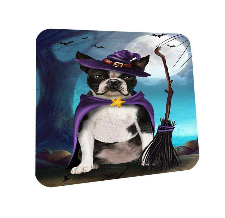 Happy Halloween Trick or Treat Boston Terrier Dog Witch Coasters Set of 4