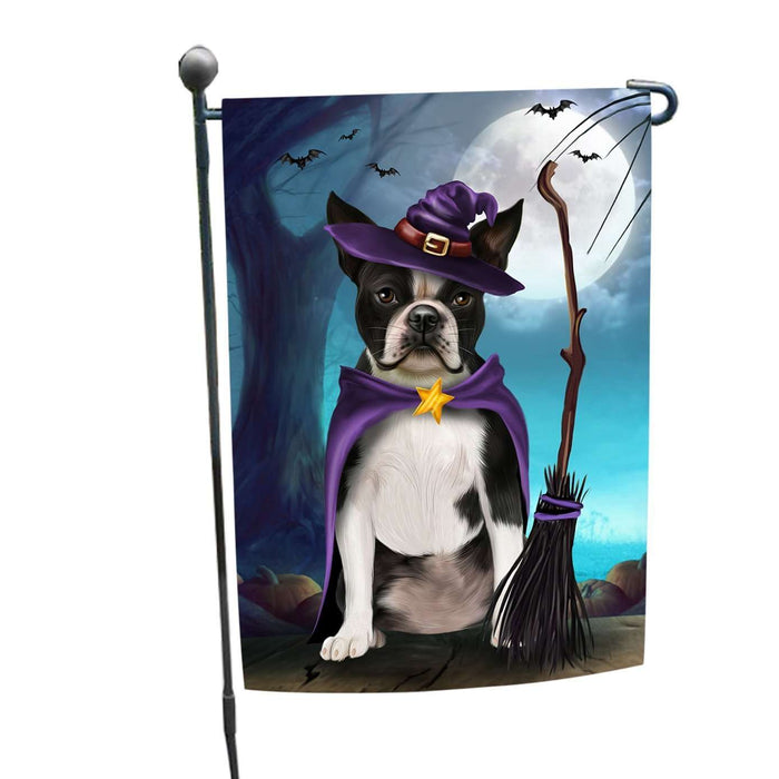 Happy Halloween Trick or Treat Boston Terrier Dog Witch Garden Flag