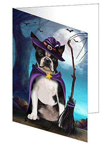 Happy Halloween Trick or Treat Boston Terrier Dog Witch Handmade Artwork Assorted Pets Greeting Cards and Note Cards with Envelopes for All Occasions and Holiday Seasons