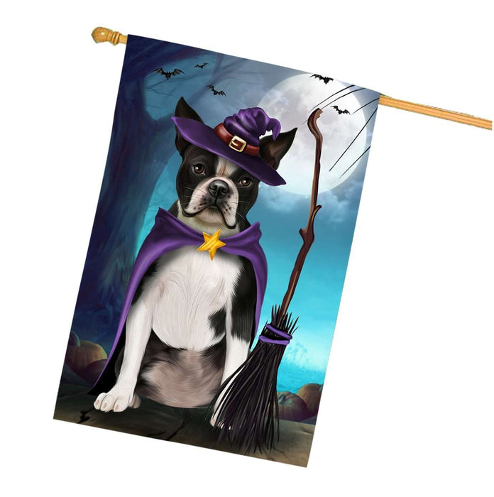Happy Halloween Trick or Treat Boston Terrier Dog Witch House Flag