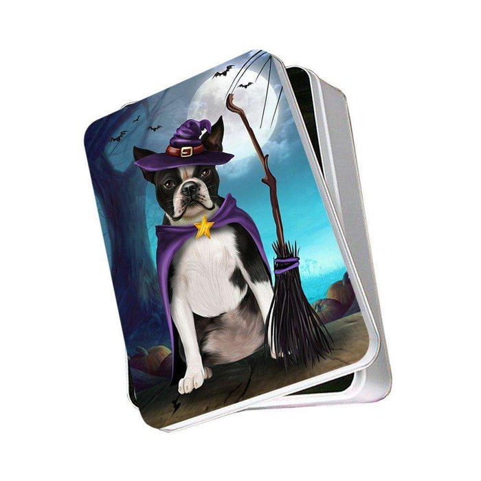 Happy Halloween Trick or Treat Boston Terrier Dog Witch Photo Storage Tin