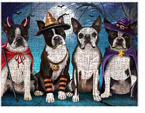 Happy Halloween Trick or Treat Boston Terriers Dog in Costumes Puzzle with Photo Tin
