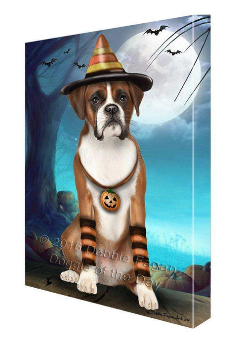 Happy Halloween Trick or Treat Boxer Dog Candy Corn Canvas Wall Art