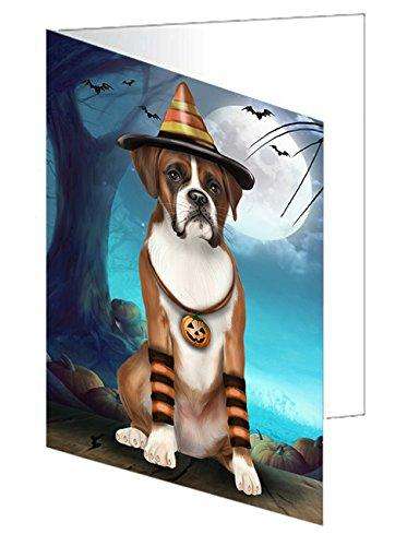 Happy Halloween Trick or Treat Boxer Dog Candy Corn Handmade Artwork Assorted Pets Greeting Cards and Note Cards with Envelopes for All Occasions and Holiday Seasons