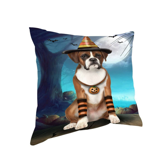 Happy Halloween Trick or Treat Boxer Dog Candy Corn Throw Pillow