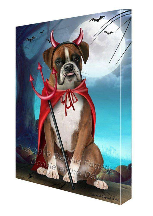 Happy Halloween Trick or Treat Boxer Dog Devil Canvas Wall Art
