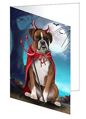 Happy Halloween Trick or Treat Boxer Dog Devil Handmade Artwork Assorted Pets Greeting Cards and Note Cards with Envelopes for All Occasions and Holiday Seasons