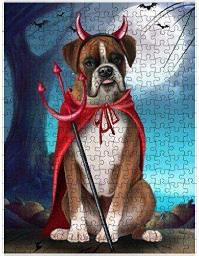 Happy Halloween Trick or Treat Boxer Dog Devil Puzzle with Photo Tin