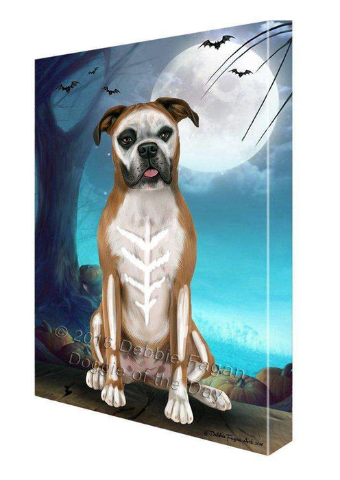 Happy Halloween Trick or Treat Boxer Dog Skeleton Canvas Wall Art