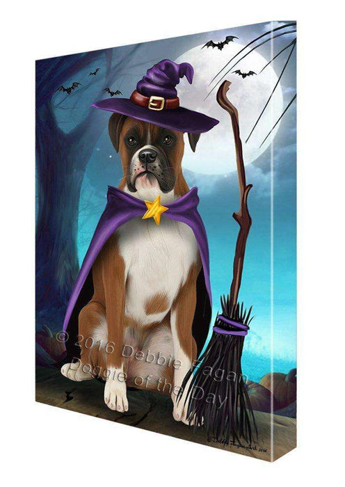 Happy Halloween Trick or Treat Boxer Dog Witch Canvas Wall Art