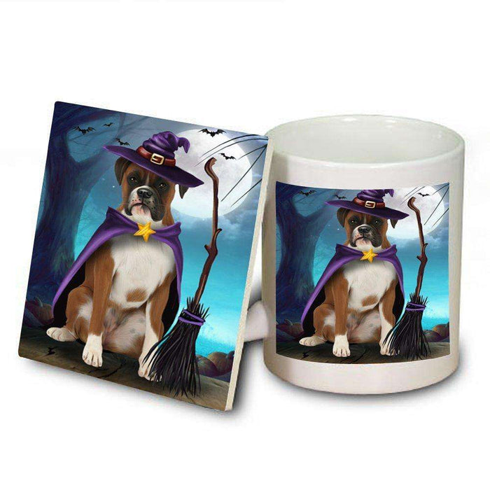 Happy Halloween Trick or Treat Boxer Dog Witch Mug and Coaster Set