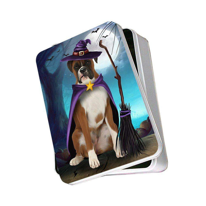 Happy Halloween Trick or Treat Boxer Dog Witch Photo Storage Tin