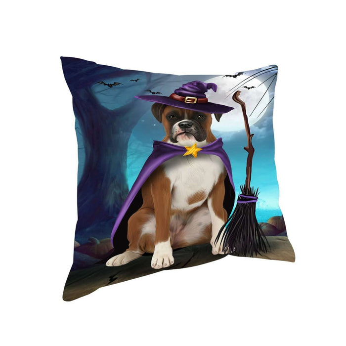 Happy Halloween Trick or Treat Boxer Dog Witch Throw Pillow