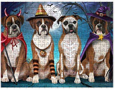 Happy Halloween Trick or Treat Boxers Dog in Costumes Puzzle with Photo Tin