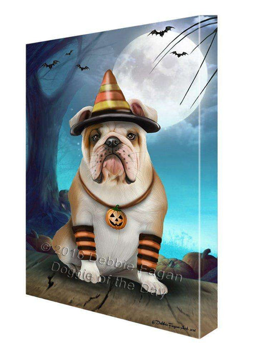 Happy Halloween Trick or Treat Bulldog Dog Candy Corn Canvas Wall Art