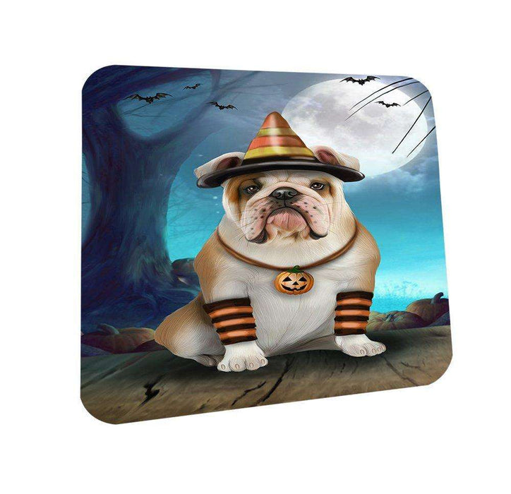 Happy Halloween Trick or Treat Bulldog Dog Candy Corn Coasters Set of 4