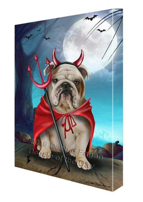 Happy Halloween Trick or Treat Bulldog Dog Devil Canvas Wall Art