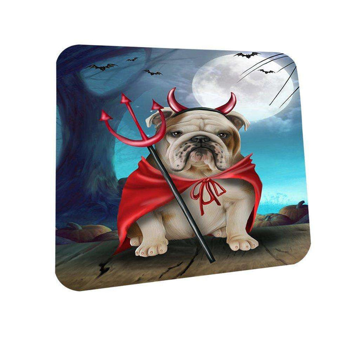 Happy Halloween Trick or Treat Bulldog Dog Devil Coasters Set of 4