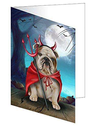Happy Halloween Trick or Treat Bulldog Dog Devil Handmade Artwork Assorted Pets Greeting Cards and Note Cards with Envelopes for All Occasions and Holiday Seasons