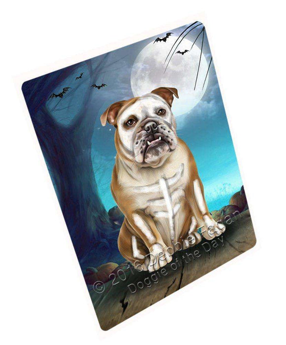 Happy Halloween Trick or Treat Bulldog Dog Skeleton Art Portrait Print Woven Throw Sherpa Plush Fleece Blanket