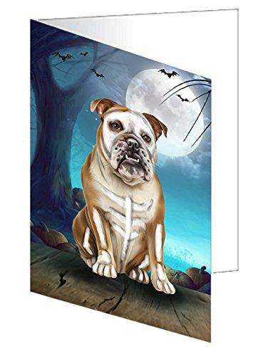 Happy Halloween Trick or Treat Bulldog Dog Skeleton Handmade Artwork Assorted Pets Greeting Cards and Note Cards with Envelopes for All Occasions and Holiday Seasons