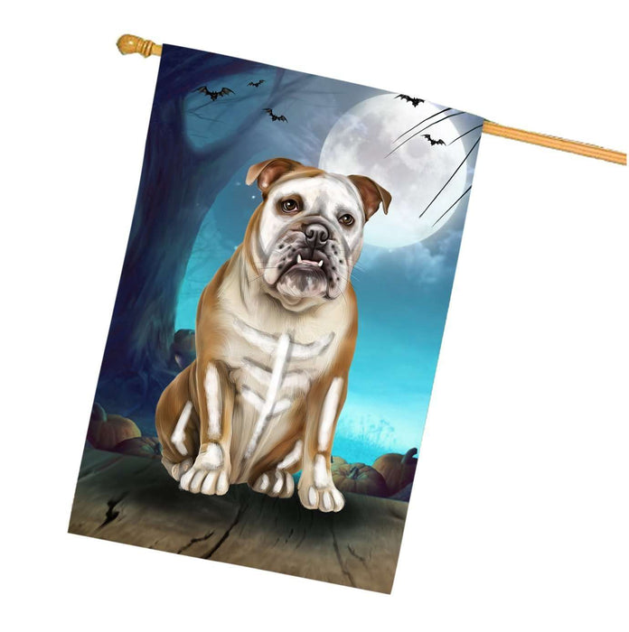 Happy Halloween Trick or Treat Bulldog Dog Skeleton House Flag