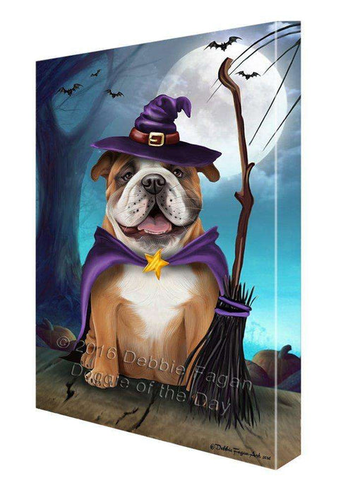 Happy Halloween Trick or Treat Bulldog Dog Witch Canvas Wall Art