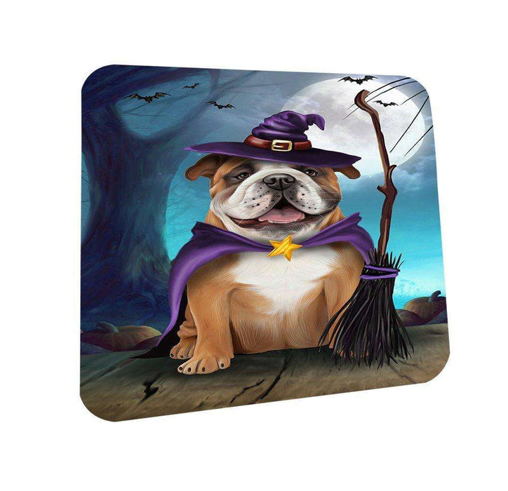 Happy Halloween Trick or Treat Bulldog Dog Witch Coasters Set of 4