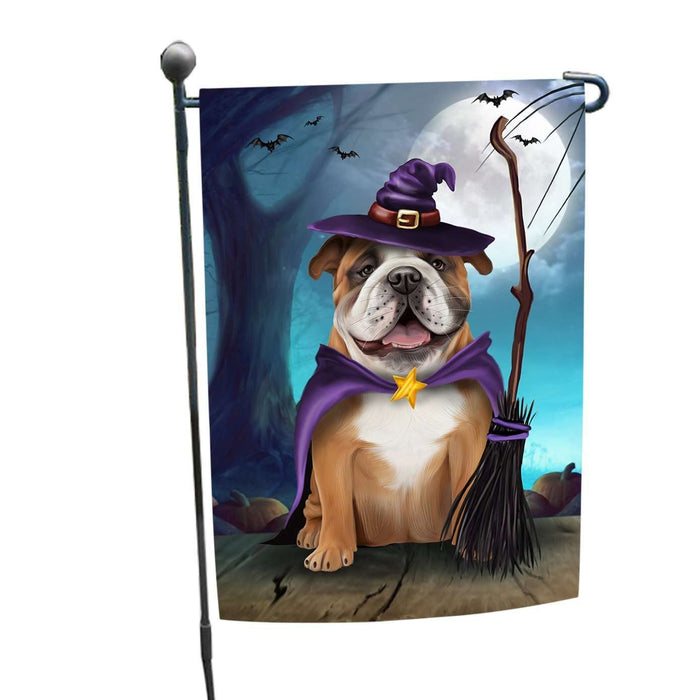 Happy Halloween Trick or Treat Bulldog Dog Witch Garden Flag