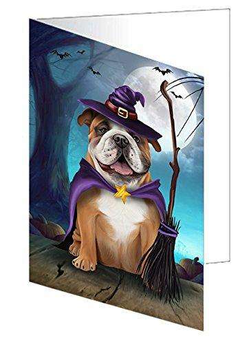 Happy Halloween Trick or Treat Bulldog Dog Witch Handmade Artwork Assorted Pets Greeting Cards and Note Cards with Envelopes for All Occasions and Holiday Seasons