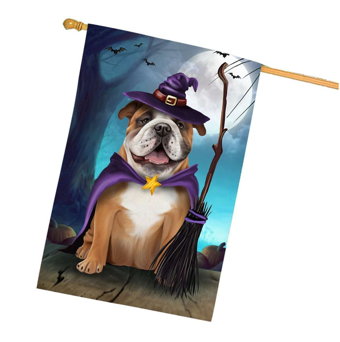 Happy Halloween Trick or Treat Bulldog Dog Witch House Flag