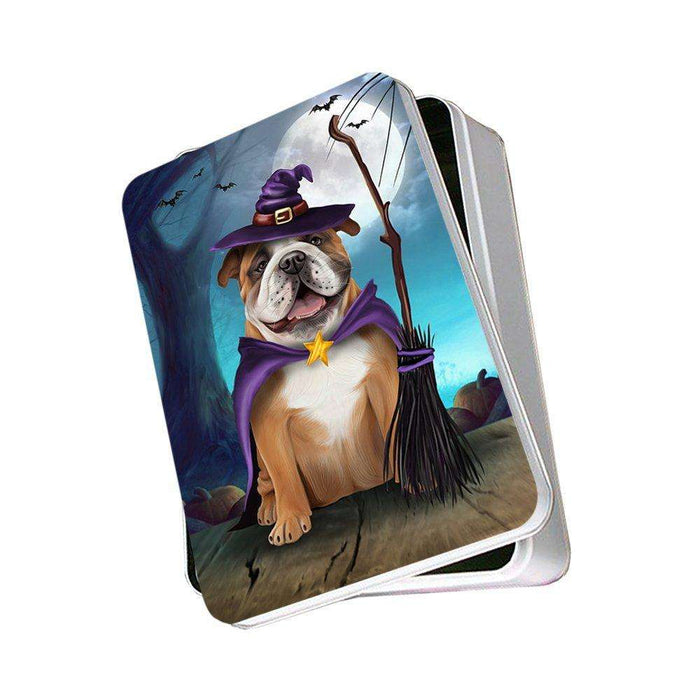 Happy Halloween Trick or Treat Bulldog Dog Witch Photo Storage Tin
