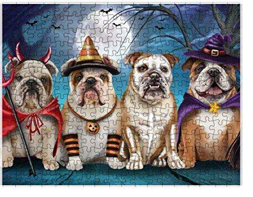 Happy Halloween Trick or Treat Bulldogs Dog in Costumes Puzzle with Photo Tin