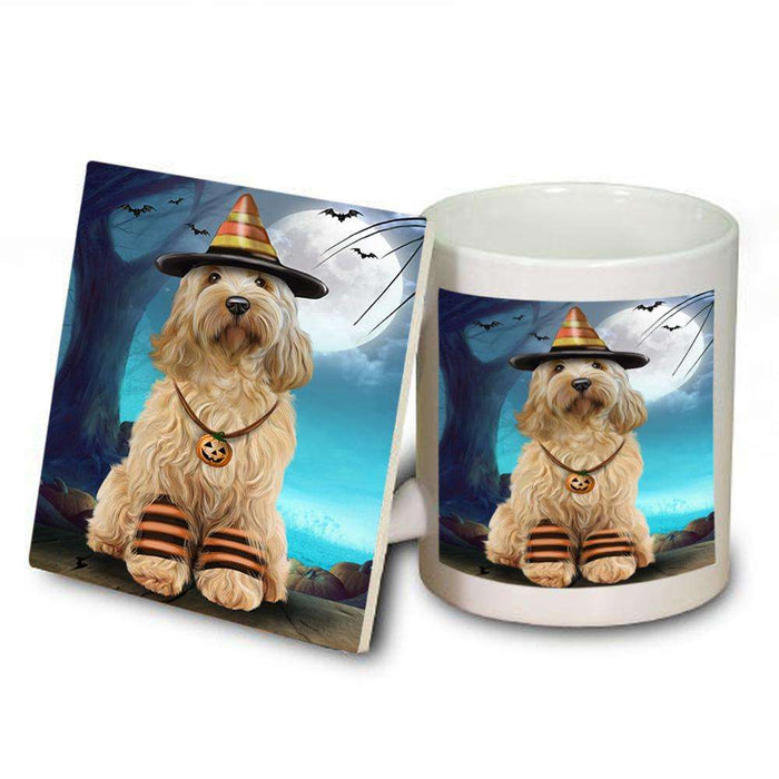 Happy Halloween Trick or Treat Cockapoo Dog Candy Corn Mug and Coaster Set MUC52496