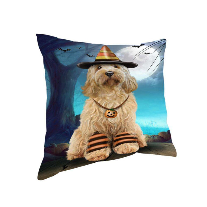 Happy Halloween Trick or Treat Cockapoo Dog Candy Corn Pillow PIL66172