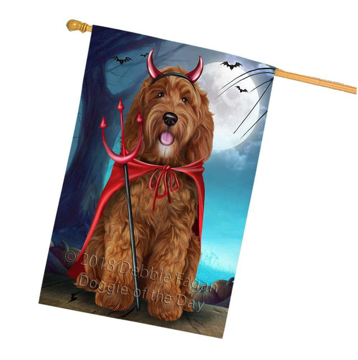 Happy Halloween Trick or Treat Cockapoo Dog Devil House Flag FLG52604