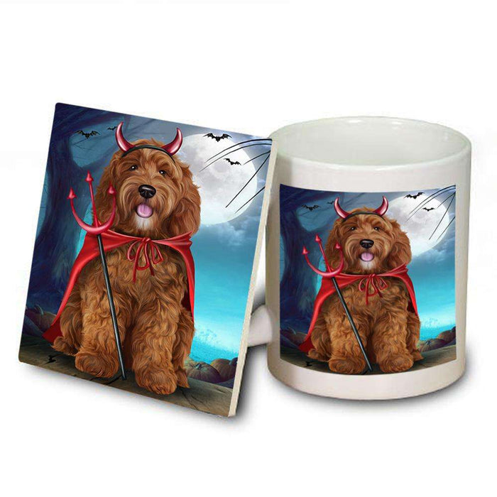 Happy Halloween Trick or Treat Cockapoo Dog Devil Mug and Coaster Set MUC52515