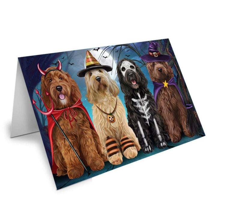 Happy Halloween Trick or Treat Cockapoo Dog Handmade Artwork Assorted Pets Greeting Cards and Note Cards with Envelopes for All Occasions and Holiday Seasons GCD61769