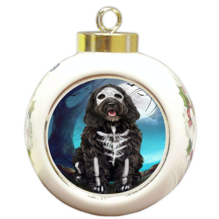 Happy Halloween Trick or Treat Cockapoo Dog Skeleton Round Ball Christmas Ornament RBPOR52542