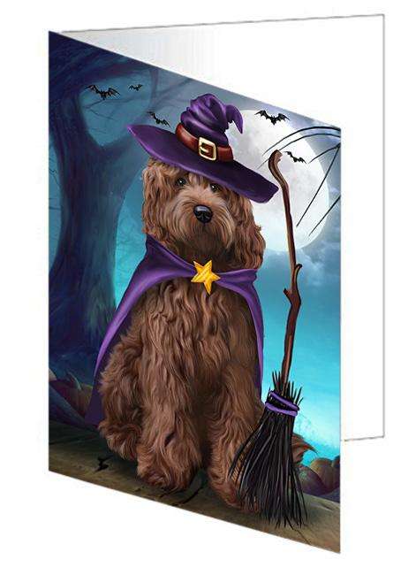 Happy Halloween Trick or Treat Cockapoo Dog Witch Handmade Artwork Assorted Pets Greeting Cards and Note Cards with Envelopes for All Occasions and Holiday Seasons GCD61712