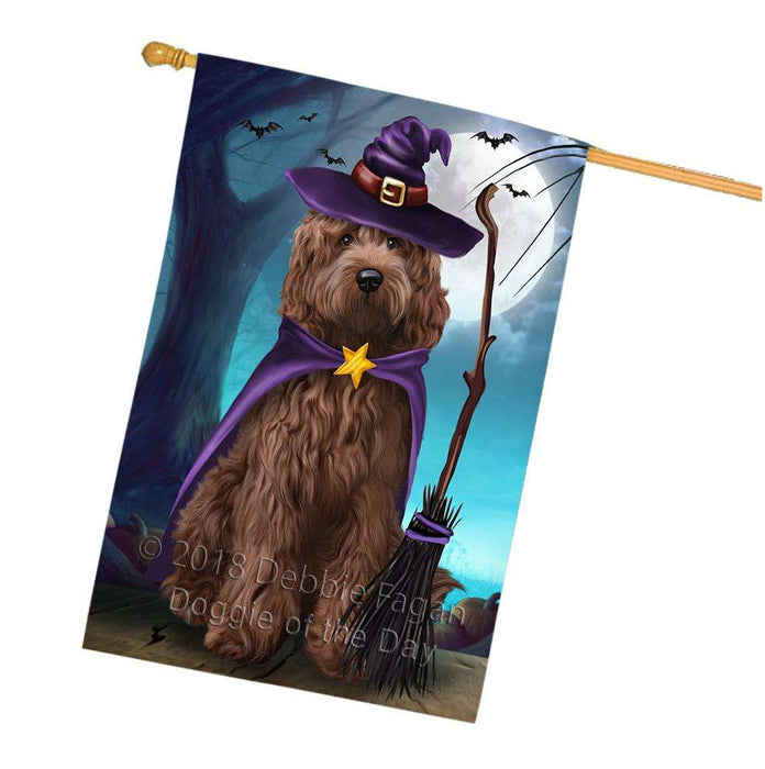 Happy Halloween Trick or Treat Cockapoo Dog Witch House Flag FLG52642
