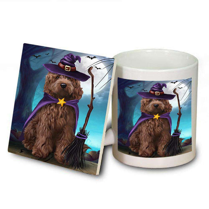 Happy Halloween Trick or Treat Cockapoo Dog Witch Mug and Coaster Set MUC52553