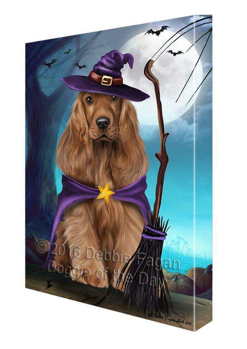 Happy Halloween Trick or Treat Cocker Spaniel Dog Witch Canvas Wall Art