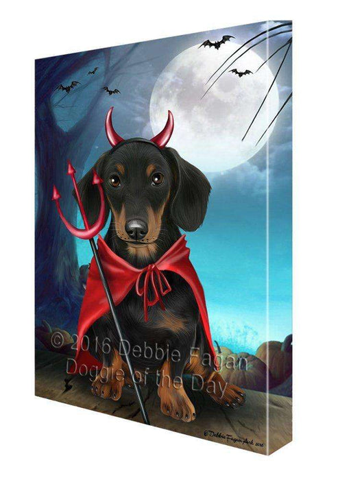 Happy Halloween Trick or Treat Dachshund Dog Devil Canvas Wall Art