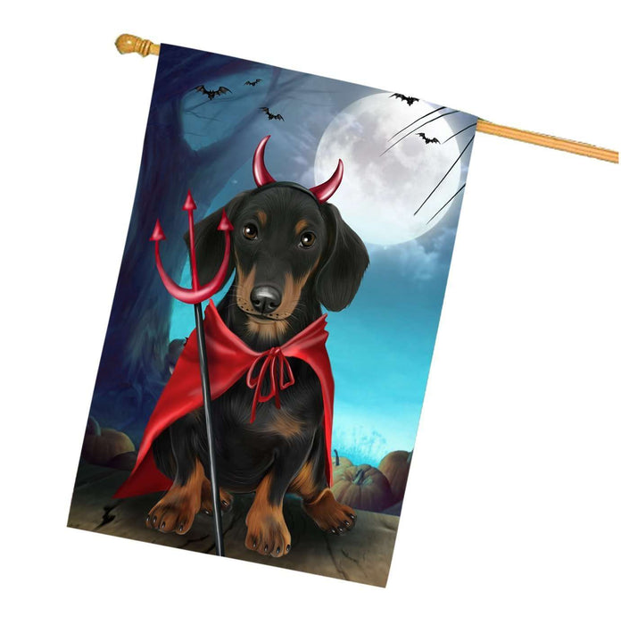 Happy Halloween Trick or Treat Dachshund Dog Devil House Flag