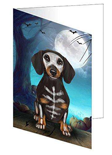 Happy Halloween Trick or Treat Dachshund Dog Skeleton Handmade Artwork Assorted Pets Greeting Cards and Note Cards with Envelopes for All Occasions and Holiday Seasons D204